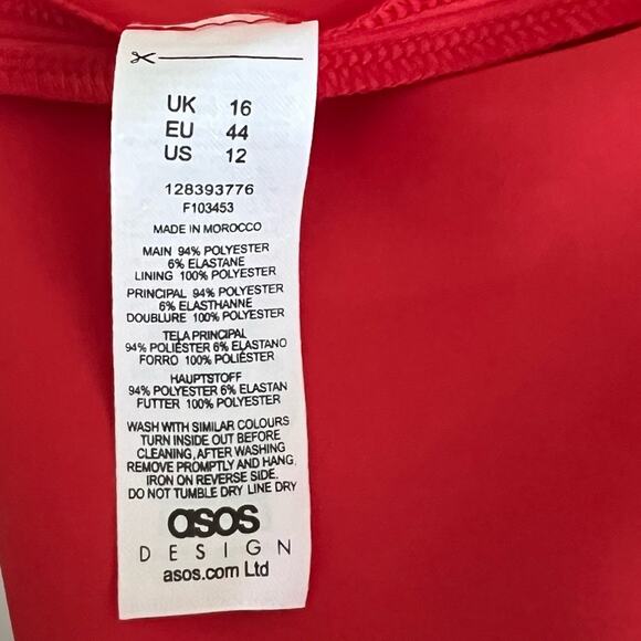 New ASOS DESIGN One Shoulder Pleat Detail Bodycon Maxi Dress Red Women's SIZE 12 - Picture 8 of 10